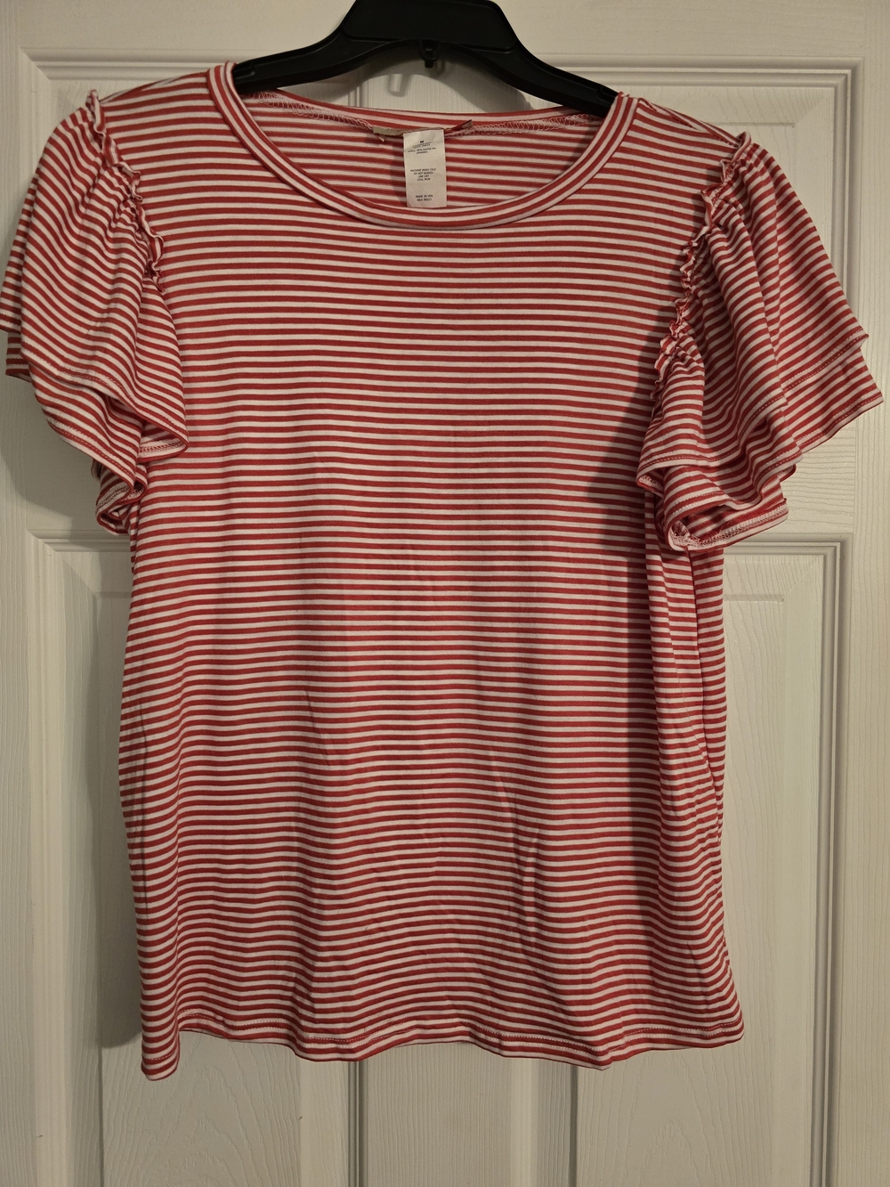 Striped Red & White Ruffle Sleeve Tee